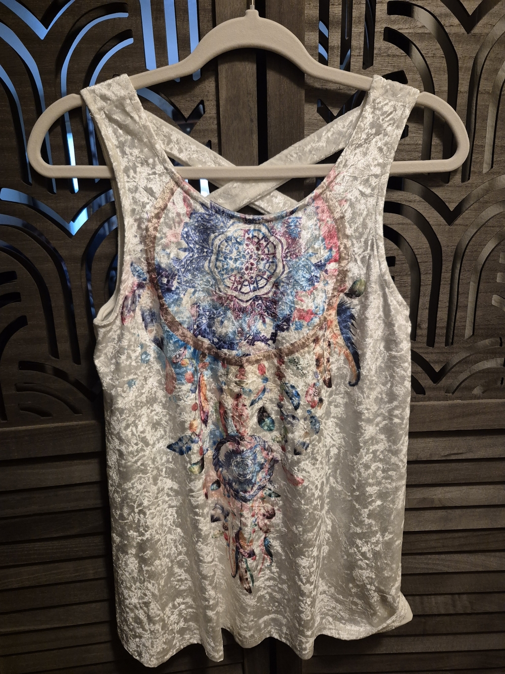 Crushed Velvet White Tank with Dreamcatcher Graphic